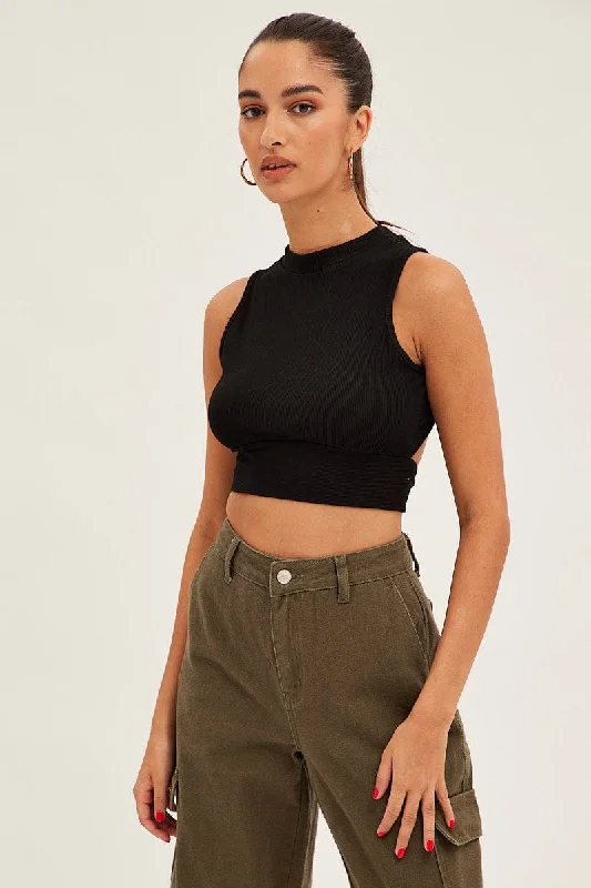 women's tops for those who want to create outfits that reflect their personal style and sense of fashionBlack Rib Jersey Cropped Top