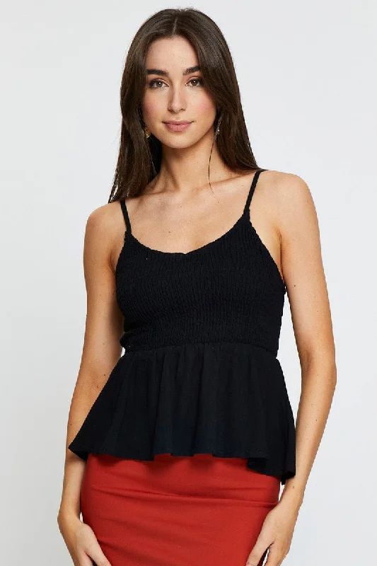 women's tops for those who want to elevate their everyday wear with chic and elegant piecesBlack Peplum Top Sleeveless V-Neck