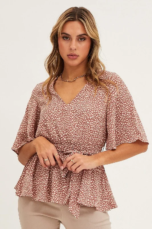 women's tops with flutter sleevesGeo Print Bell Sleeve Top