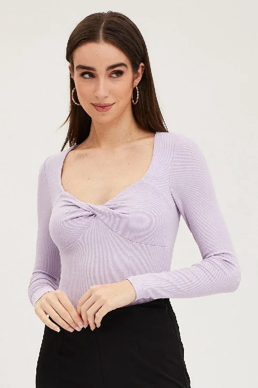 plus-size women's topsPurple Twist Front Top Ribbed