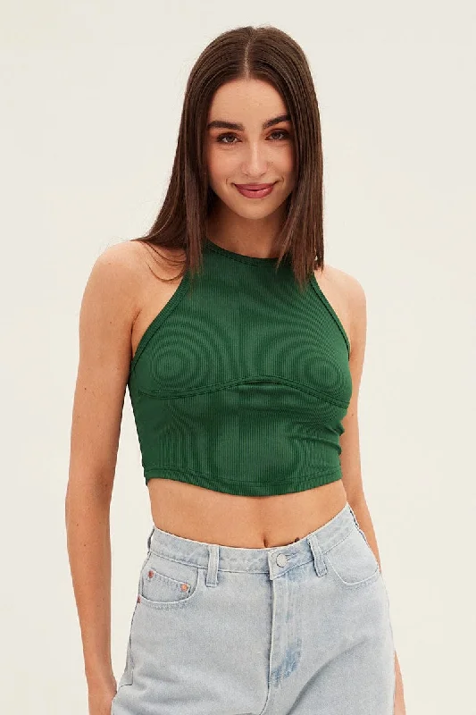 women's tops for those who want to create outfits that are both unique and memorableGreen Basic Jersey Top