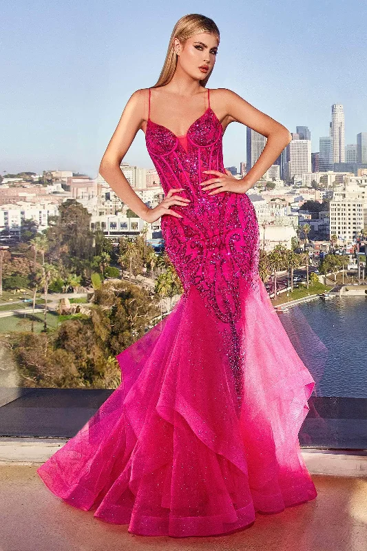 women's bespoke dressesLadivine CM353 - V-Neck Sequin Gown