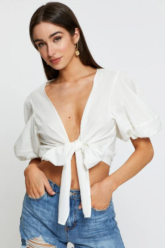 women's tops for those who love to dress up their casual looks with stylish topsWhite Crop Bolero Short Sleeve