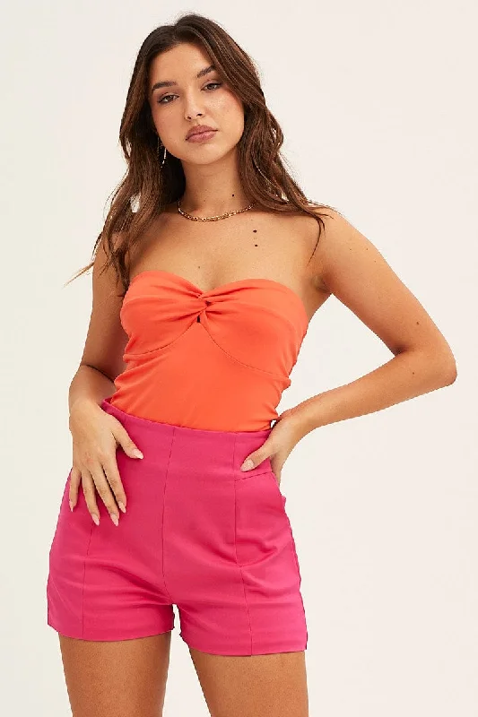 women's tops with cold-shoulder cutsOrange Bandeau Top Boob Tube Twist