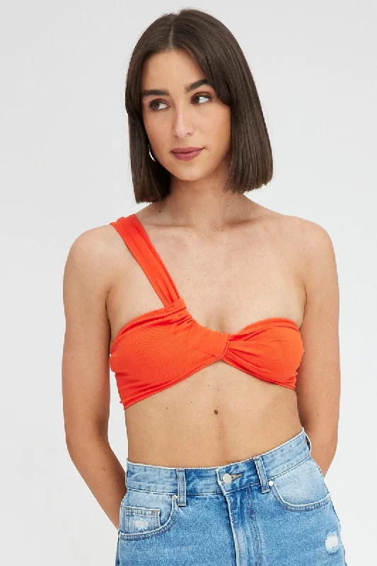 women's tops for beach outingsOrange Bralette Twist One Shoulder Seamless