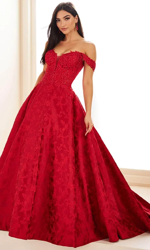 women's long-sleeved dressesEllie Wilde EW36078 - Off-Shoulder Embellished Ballgown