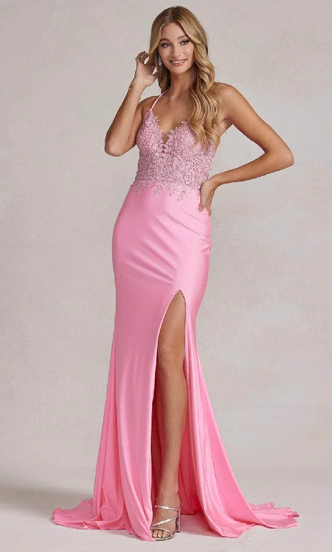 women's cold-shoulder dressesNox Anabel G1150 - High Slit Gown