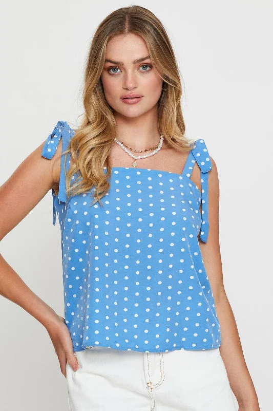 three-quarter sleeve women's topsPolka Dot Singlet Top Sleeveless Tie Up