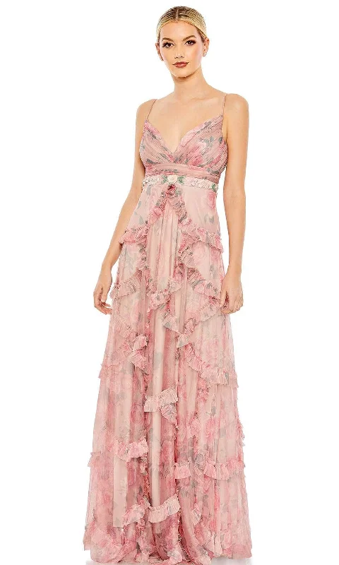 women's vacation dressesMac Duggal 9173 - Ruffled Tiered Floral Gown