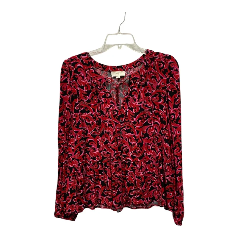 women's tops with flutter sleevesTop Ls By Loft In Black & Red, Size:L