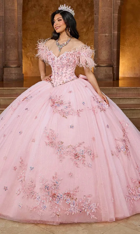 women's high-low dressesRachel Allan RQ2186 - Off-Shoulder Feather Detailed Ballgown