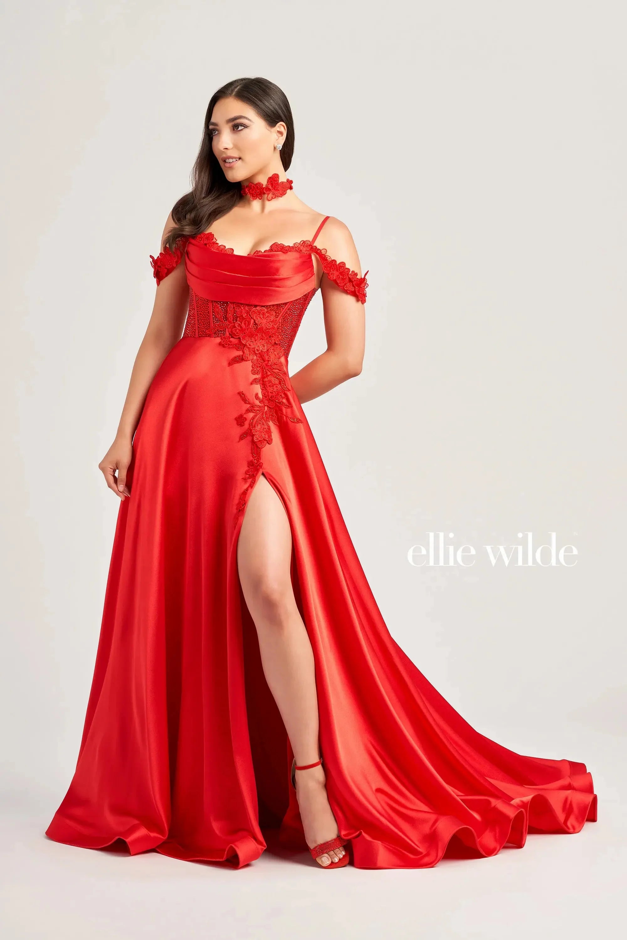 women's bell-sleeved dressesEllie Wilde EW35029 - Lace Applique A-Line Gown