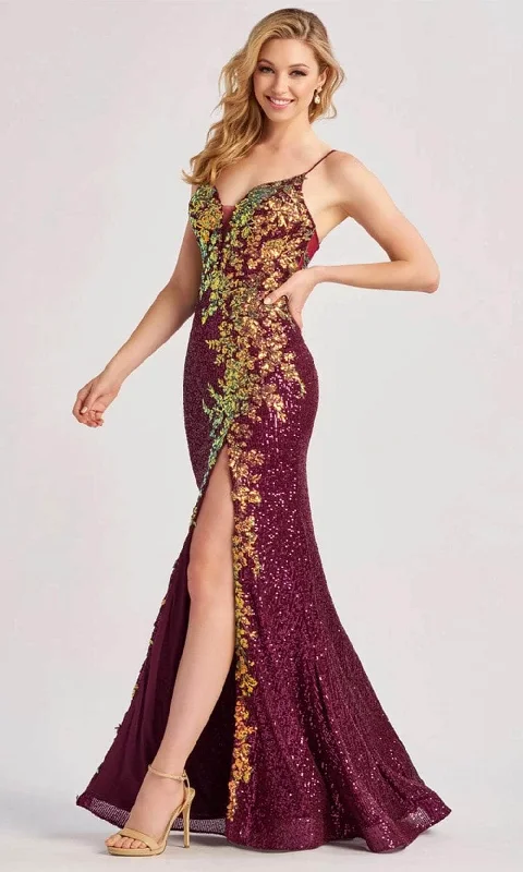 women's apple-shaped body dressesColette By Daphne CL8425 - Floral Contrast Sequin Gown