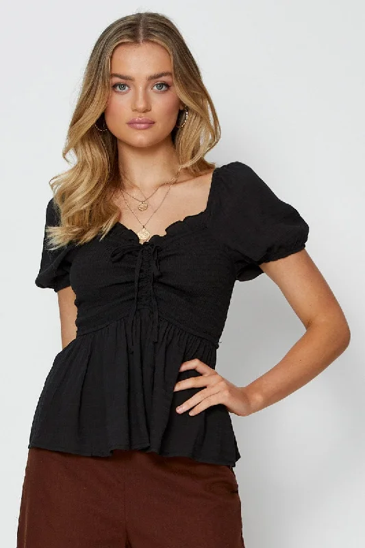 satin women's topsBlack Peplum Top Short Sleeve