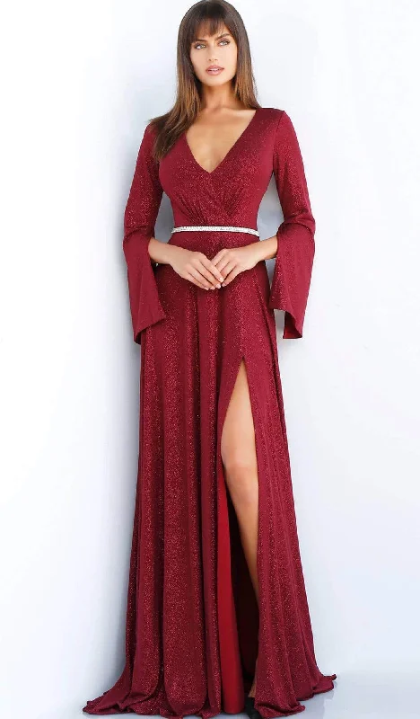 women's smart casual dressesJovani 63124 - Split Long Sleeve High Slit Gown