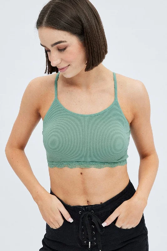 women's tops for those who appreciate subtle and muted tonesGreen Bralette Lace Trim Seamless