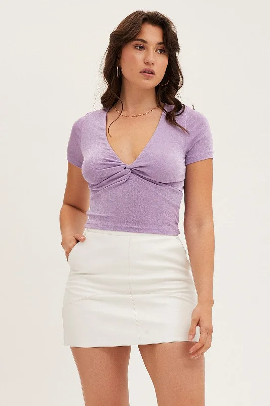 women's tops for those who believe in expressing their individuality through fashionPurple Slinky Knot Front Top