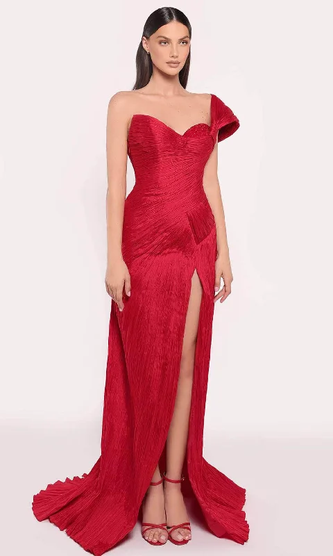 women's apple-shaped body dressesTarik Ediz 98767 - One Shoulder Shirred Gown