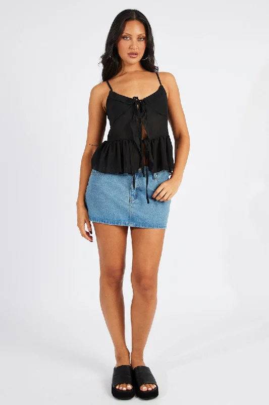 women's tops with sheer overlaysBlack Tie Up Top Singlet