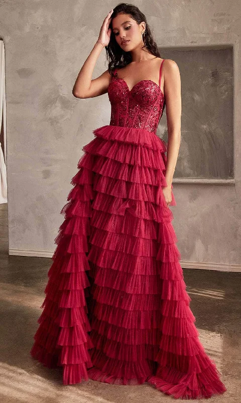 women's one-shoulder dressesCinderella Divine CB143 - Elegant Sequin-Embellished with Corset Bodice Ballgown