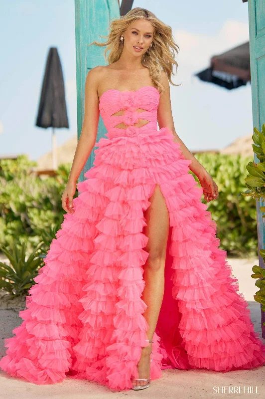 women's bell-sleeved dressesSherri Hill 56067 - Rosette Cutout Gown