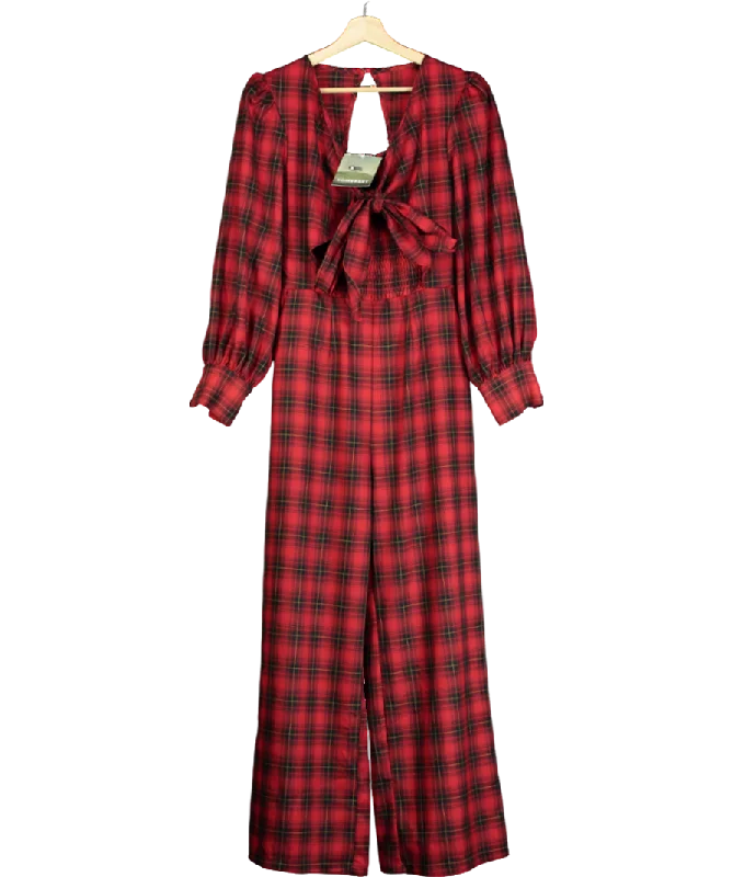 women's jumpsuits with solid colorsSomerset by Alice Temperley Red Check Tie Front Jumpsuit UK 14