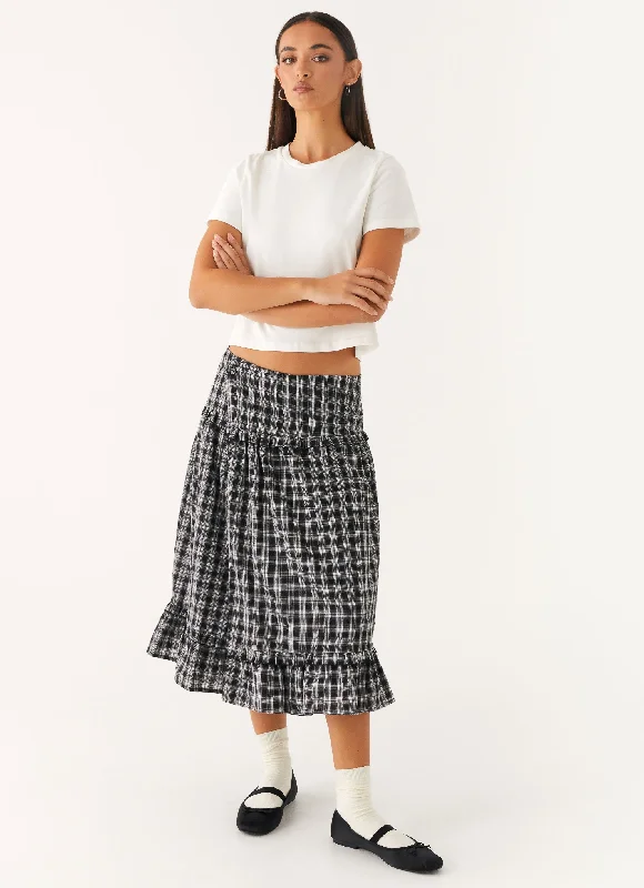 women's cool work skirtsLaura Midi Skirt - White Black Check