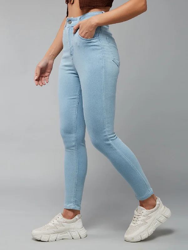 women's capri denim jeans24/7 comfort Women's Light Blue Skinny High-Rise Distressed Cropped Denim Jeans