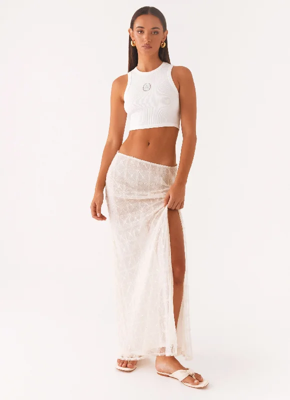 women's adventure-ready evening skirtsOpal Sequin Maxi Skirt - White