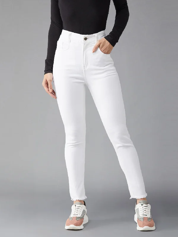 women's denim jeans with frayed edgesCHASEstretch™ Women's White Skinny High Rise Bleached Cropped Denim Jeans