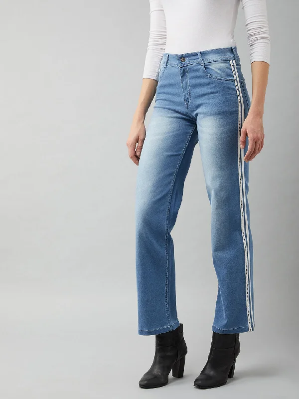 women's cropped denim jeans24/7 Comfort Women's Blue Cotton Wide-Leg Relaxed Mid Rise Stretchable Denim Jeans