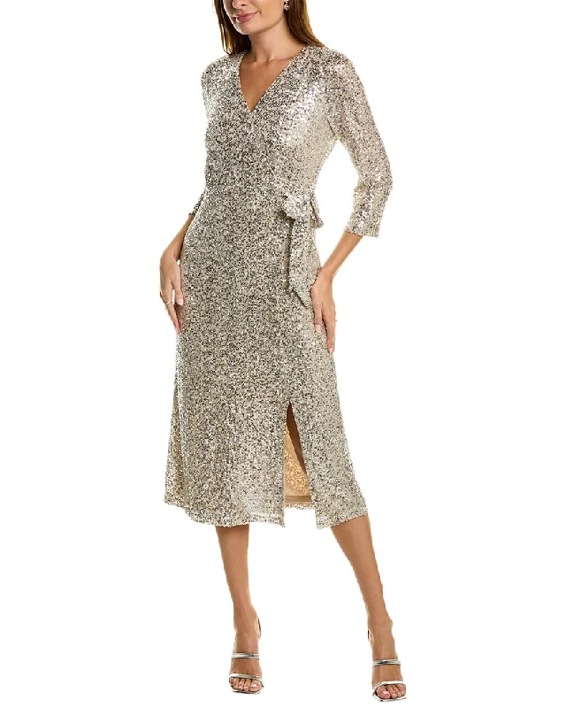 women's lace-up dressesAnne Klein Sequin Wrap Midi Dress