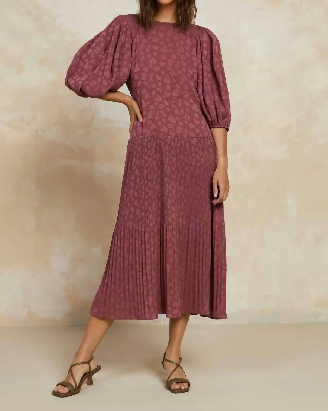 women's limited-edition dressesFloral Jacquard Midi Dress In Wine