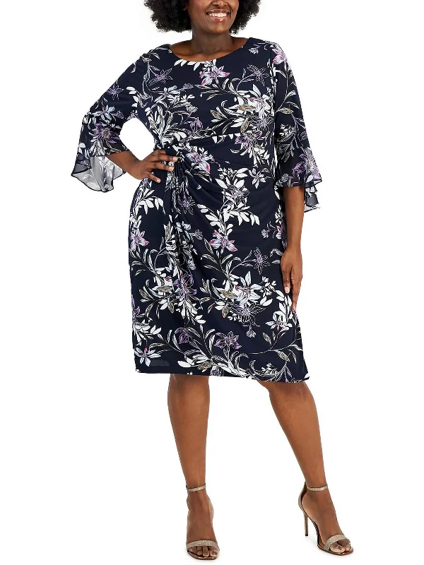 women's mini dressesPlus Womens Floral Faux Wrap Midi Dress