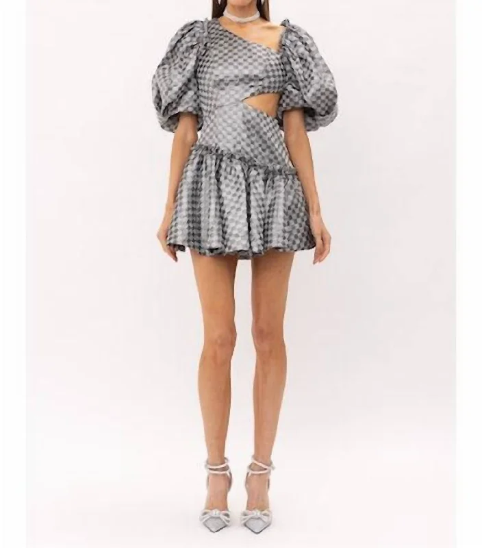 women's apple-shaped body dressesClaire Checkered Jacquard Mini Dress In Silver