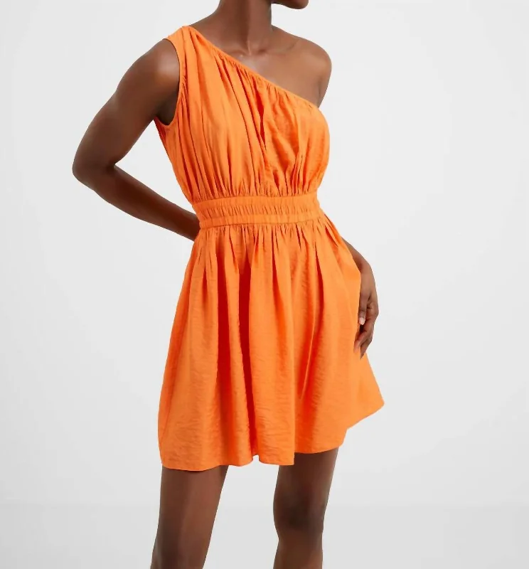 women's A-line dressesFaron Drape One Shoulder Mini Dress In Mandarin Orange