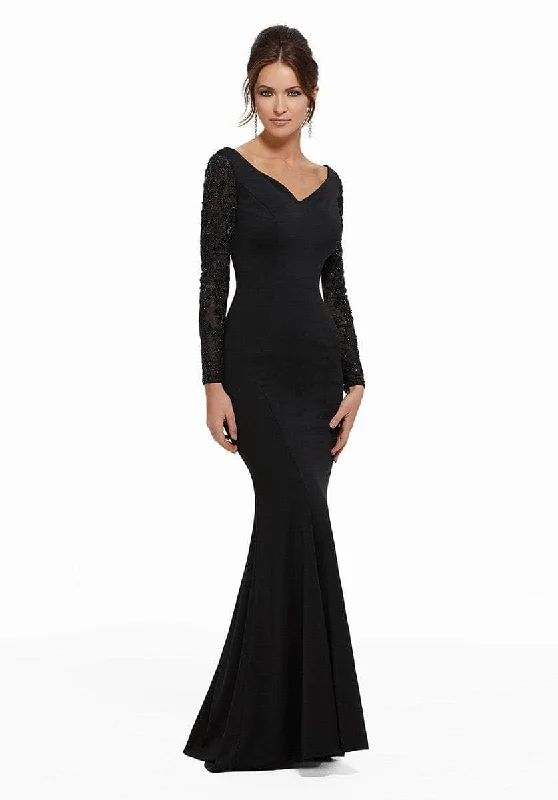 women's designer dressesMGNY by Mori Lee 72006SC - Beaded Long Sleeve Evening Dress