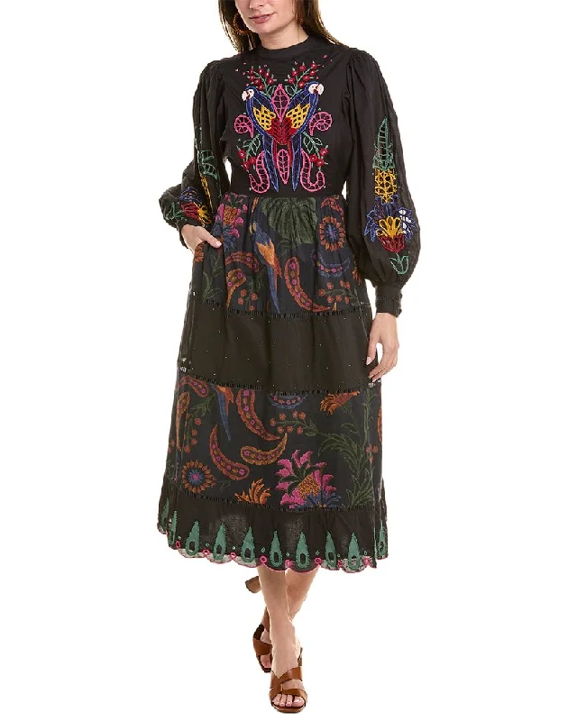 women's work dressesFARM Rio Tropical Tapestry Embroidered Midi Dress