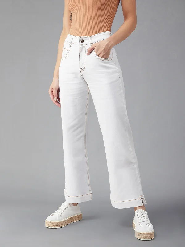 women's denim jeans with spandex24/7 comfort Women's White Flared Mid Rise Ankle length Stretchable Denim Jeans