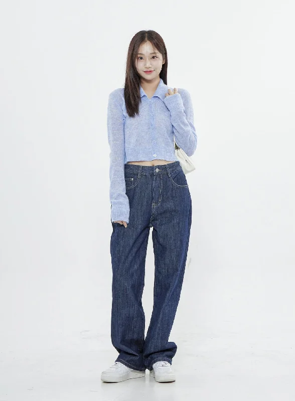 women's denim jeans with elastic waistbandsSemi Wide Denim Long Pants BS30