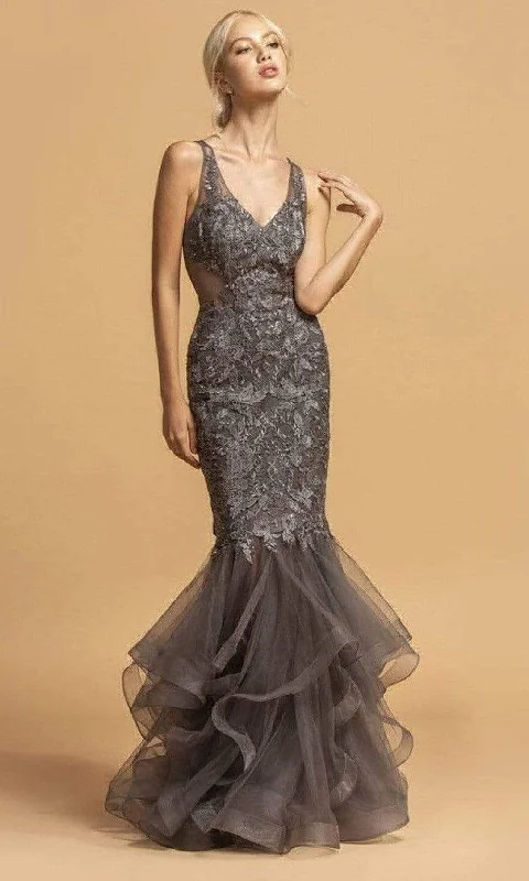 women's casual Friday dressesAspeed Design - L2116 V-Neck Trumpet Evening Dress