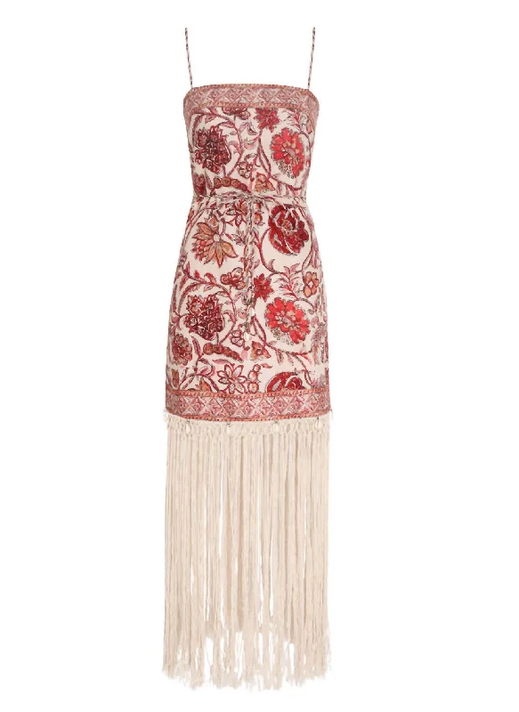 women's evening dressesVitali Fringe Mini Dress In Floral Sepia