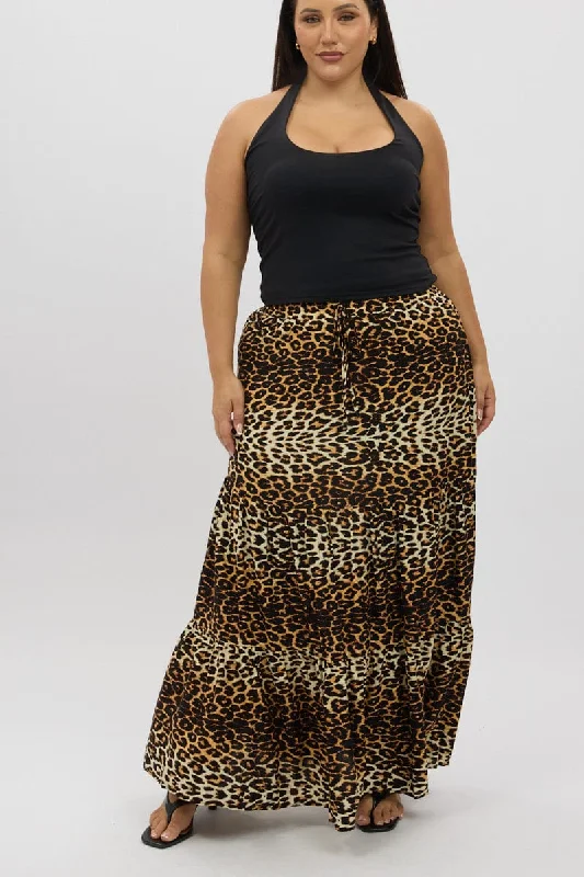 women's affordable velvet skirtsBlack Animal Print Leopard Maxi Skirt