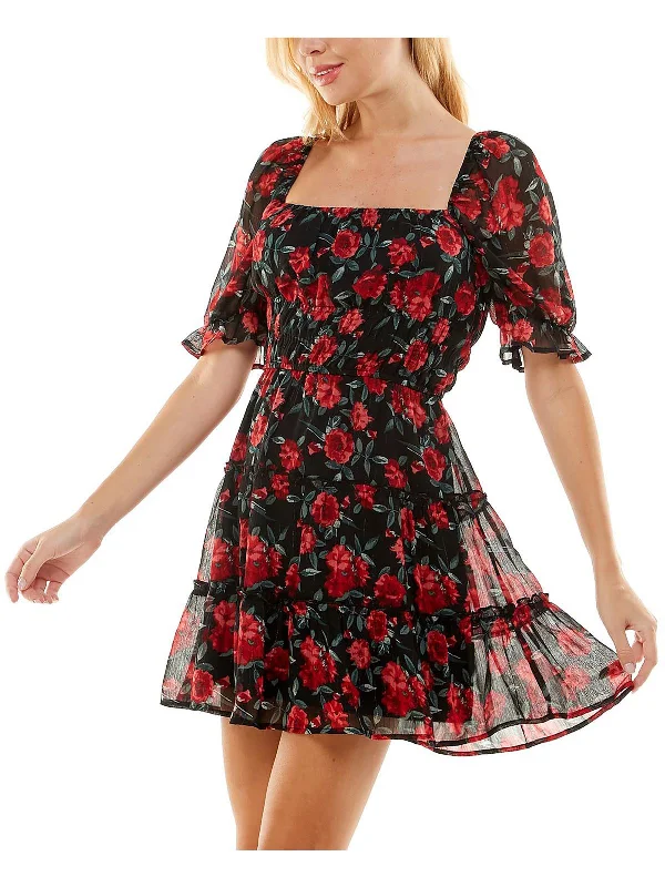 women's sustainable dressesJuniors Emma Womens Floral Mini Fit & Flare Dress