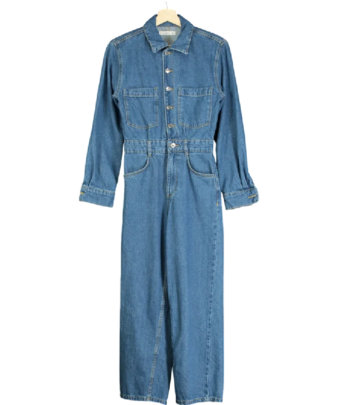 women's jumpsuits with lace detailsMANGO Blue Long Sleeve Denim Jumpsuit UK XS