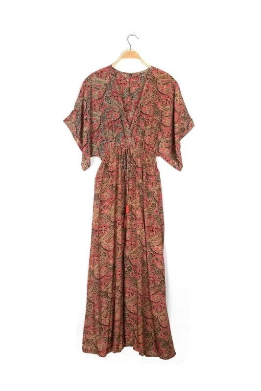 women's unique dressesPrinted Caftan Midi Dress - Pink Paisley