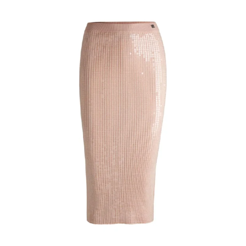 women's chiffon skirtsRibbed midi skirt with transparent sequins in slim fit