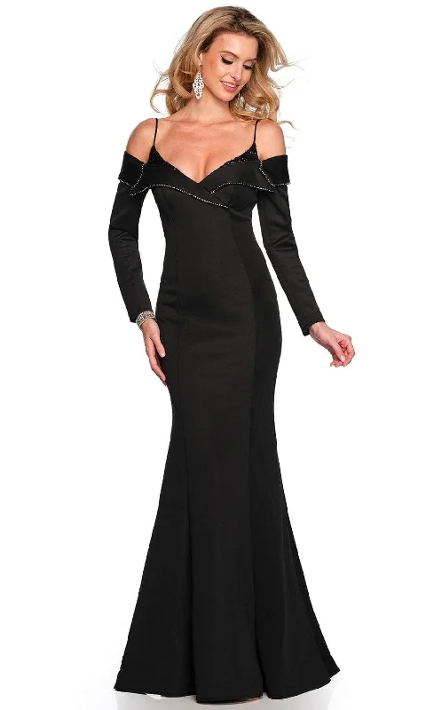 women's mini dressesDave & Johnny 11434 - Long Sleeve Cold Shoulder Evening Gown