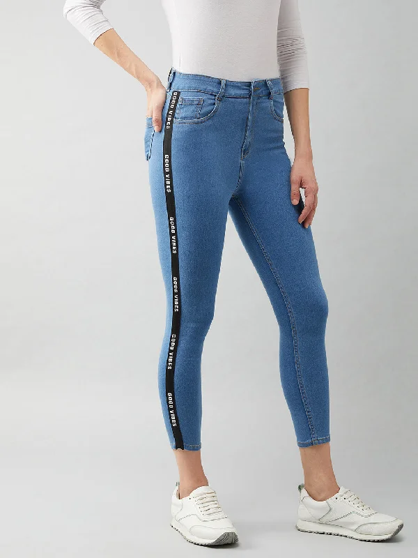 women's ankle-length denim jeansWomen's Blue Skinny Fit High Rise Cropped Denim Stretchable Jeans