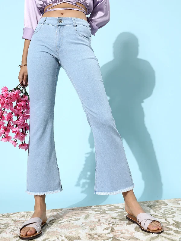 women's denim jeans with cotton blend24/7 comfort Women's Light Blue Bell Bottom Bootcut Hourglass High Rise Cropped Stretchable Timeless Denim Jeans